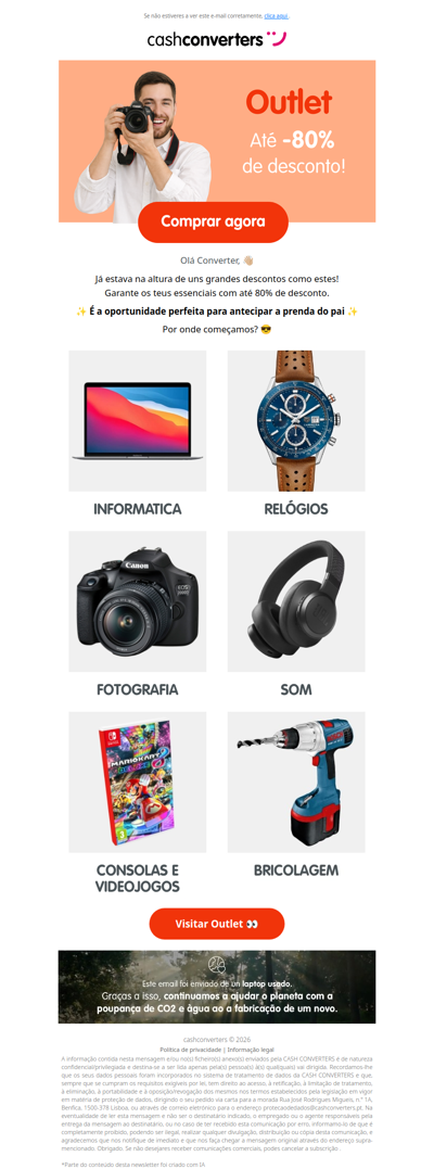 🔥 Outlet: até 80% de desconto! 🔥