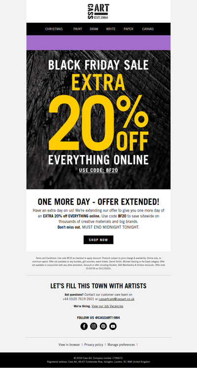 YOUR EXTRA DAY! 20% off everything