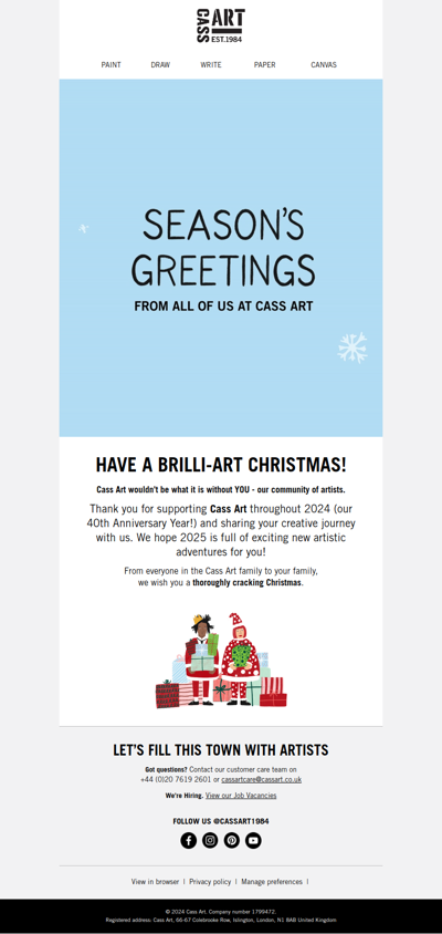 A festive message for our fantastic community of artists