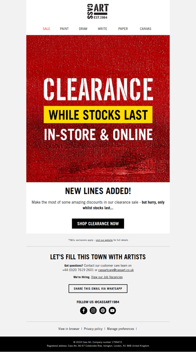 CLEARANCE – NEW LINES ADDED