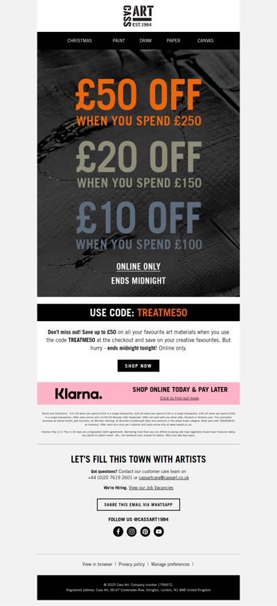 Last chance to save £50 sitewide! ⏰