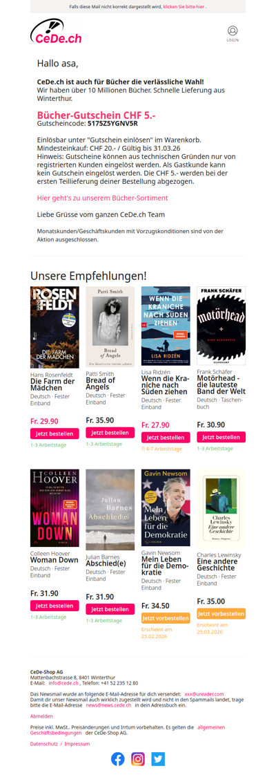 BÜCHER-GUTSCHEIN CHF 5.-