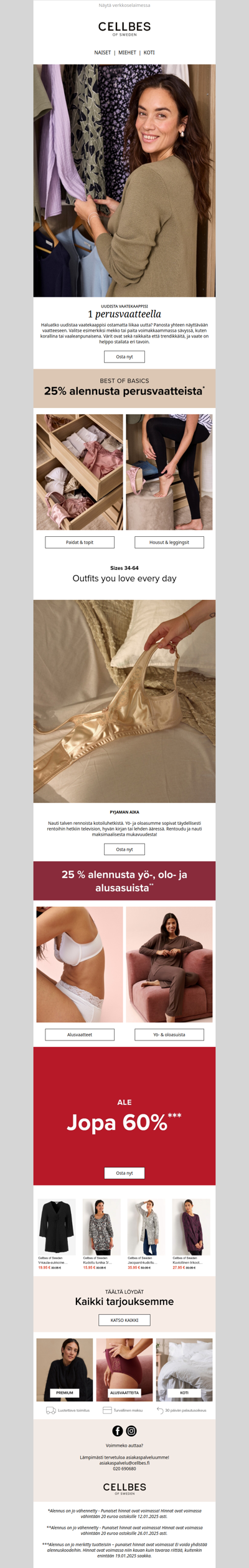 25% alennusta perusvaatteista