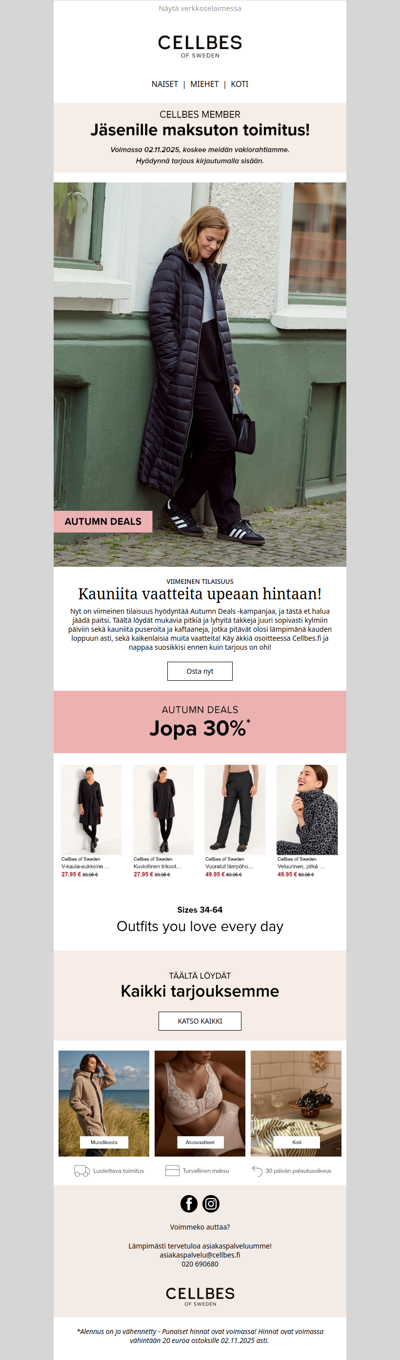 Viimeinen tilaisuus shoppailla Autumn Deals -kampanjassa + Ilmainen toimitus