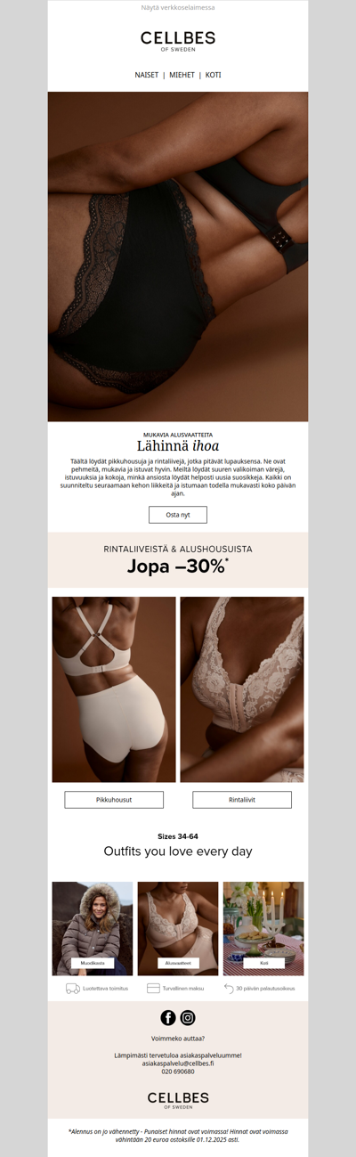 Rintaliivejä ja pikkuhousuja jopa –30 %