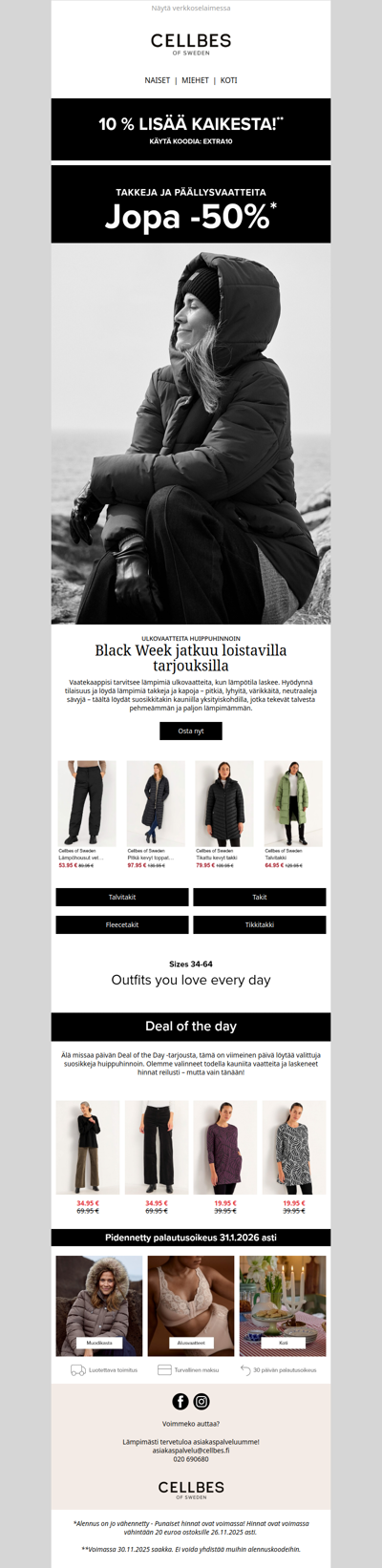 Black Week: Jopa 50 % takeista, kappoista ja ulkovaatteista + 10 % lisää kaikesta!