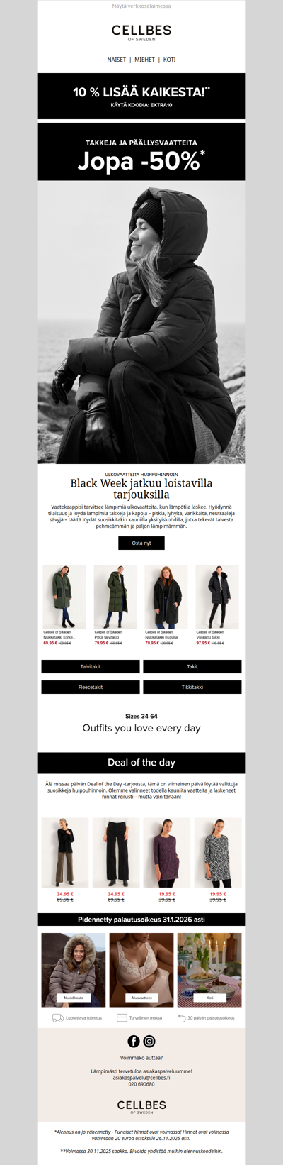 Älä missaa tätä! Black Week: Jopa 50 % takeista, kappoista ja ulkovaatteista + 10 % lisää kaikesta!