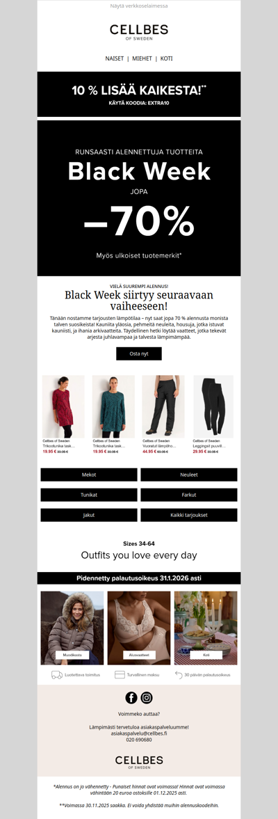 Black Week muuttui juuri paremmaksi! Jopa 70 % + 10 % lisää kaikesta!