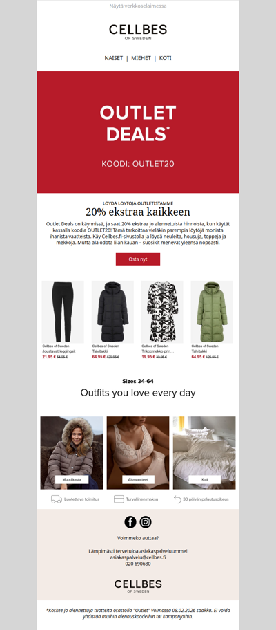 Outlet Deals: 20% ekstraa kaikesta outletissa