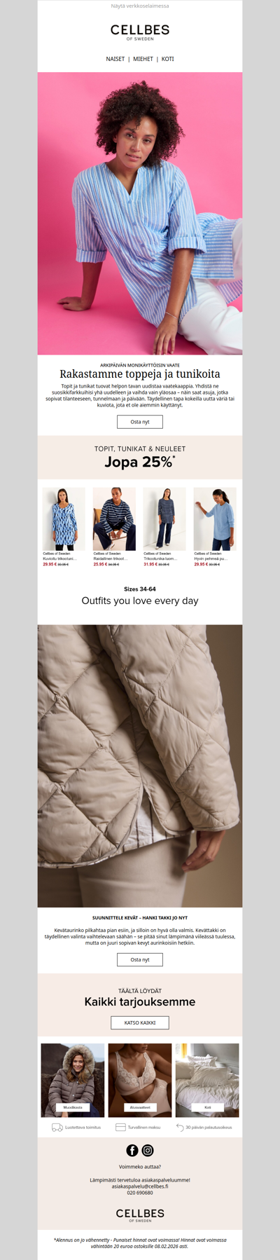 Jopa 25 % topeista, tunikoista ja neuleista