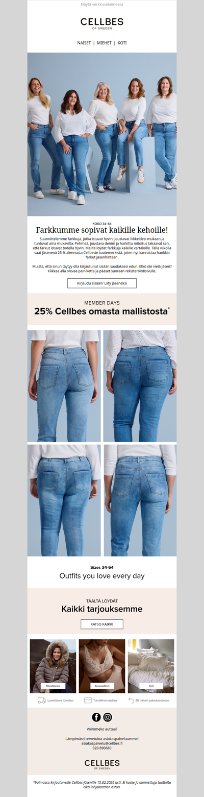 Meillä on farkkuja kaikille vartaloille!