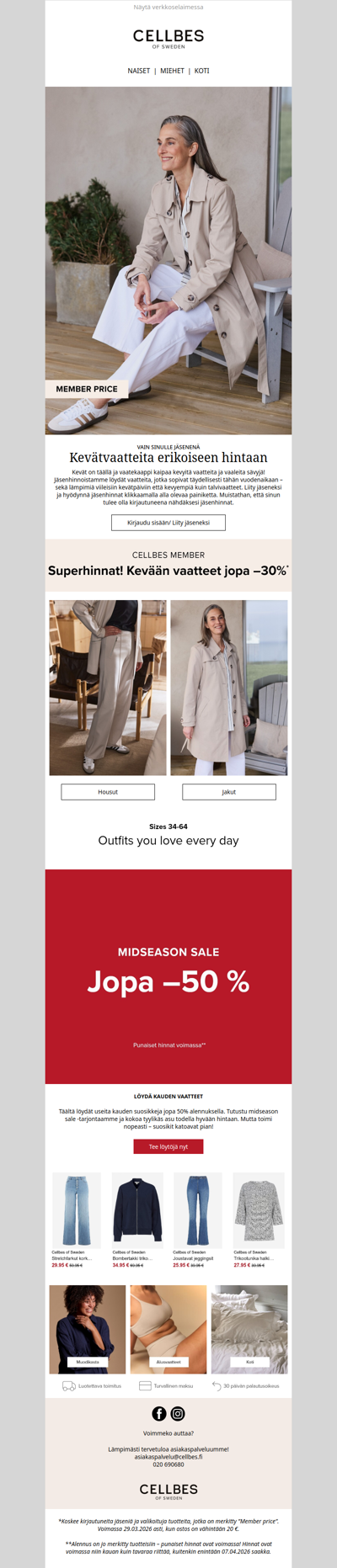 Jäsenhinnat kevään vaatteille: Jopa –30%