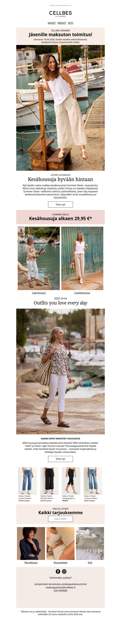 Kesähousuja alkaen 29,95 € + Ilmainen toimitus