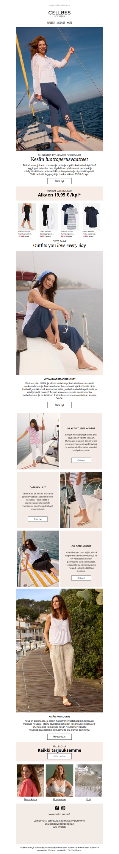 Tunikat ja leggingsit: Alkaen 19,95 € /kpl.