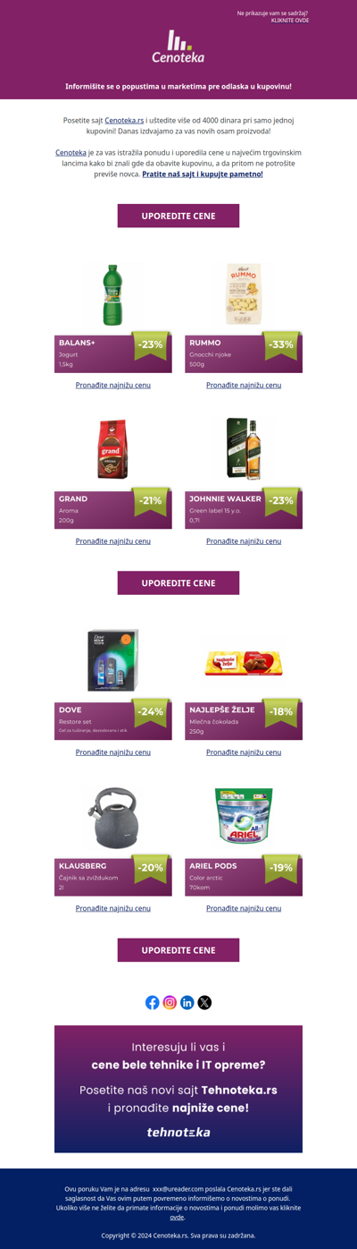 Uštedite 4072 dinara pri kupovini ovih 8 proizvoda