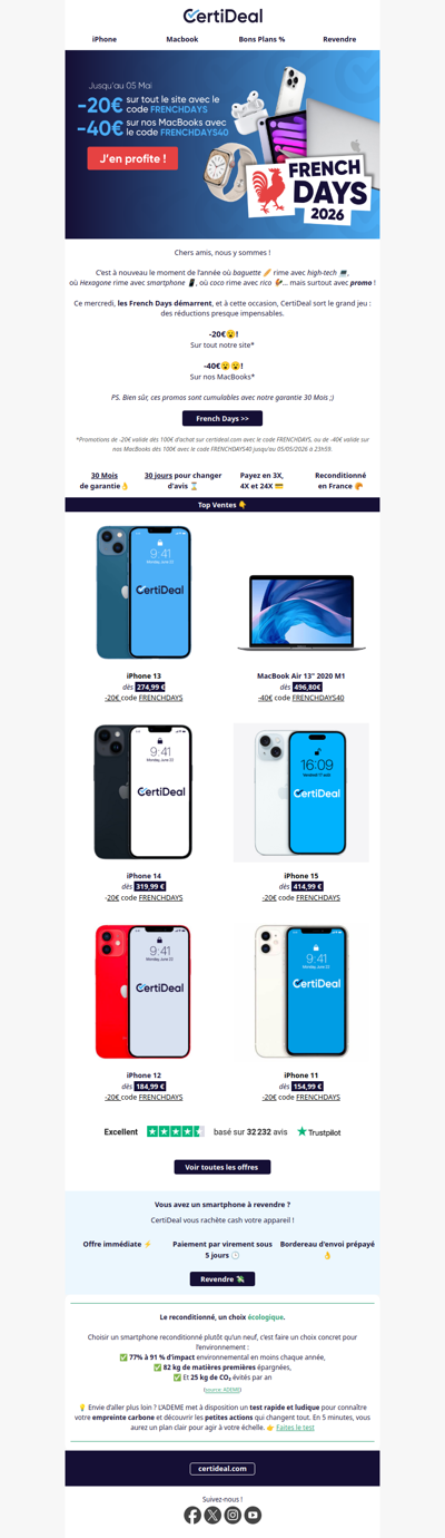 🐓FRENCH DAYS : Jusqu'à -40€, et toujours 30 mois de garantie !