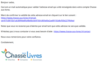 [Chasse aux livres] Vérification de votre adresse email