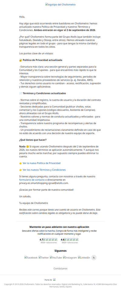 Política de Privacidad y Términos y Condiciones actualizados a partir del 2 de septiembre de 2026