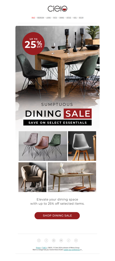 Sumptuous Dining Sale | Up to 25% Off