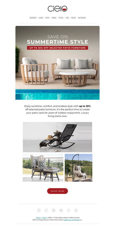 Up to 35% off selected patio furniture | Cielo