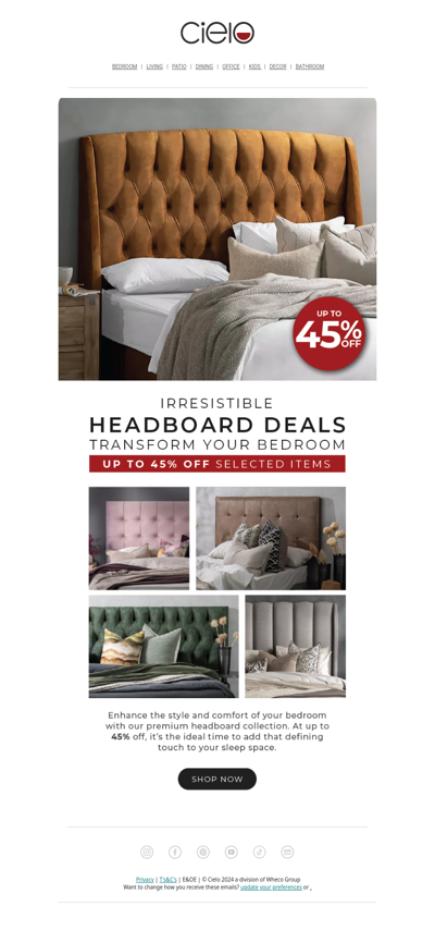 Transform your bedroom and save up to 45% | Cielo