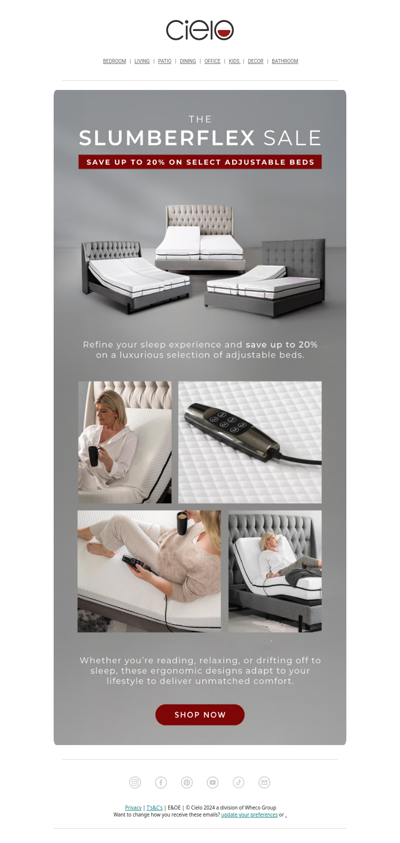 Save on SlumberFlex adjustable beds | Cielo