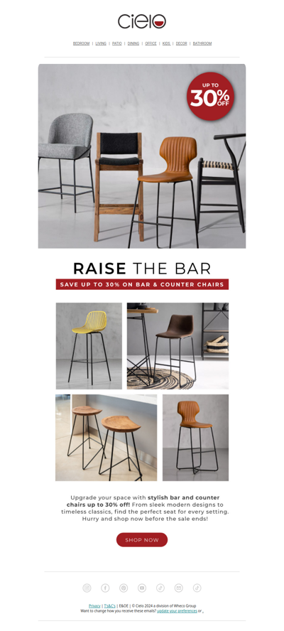 Save 30% On Bar & Counter Chairs