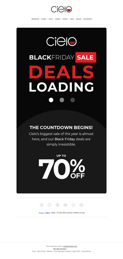 Deals Loading - Up to 70% Off | Cielo Black Friday Sale