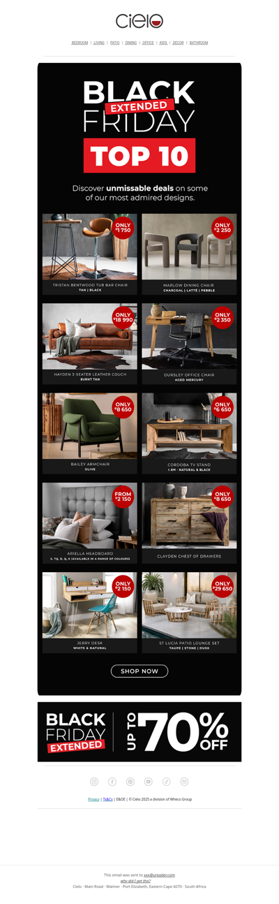 Our top 10 sellers | Cielo Black Friday Extended