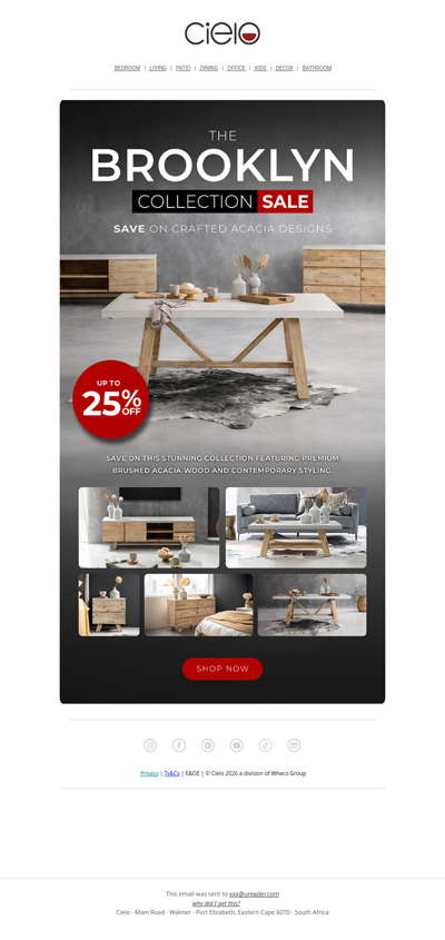 Up to 25% off the Brooklyn Collection | Cielo