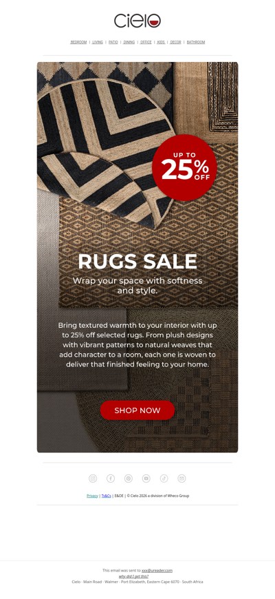 Up to 25% off selected rugs | Cielo