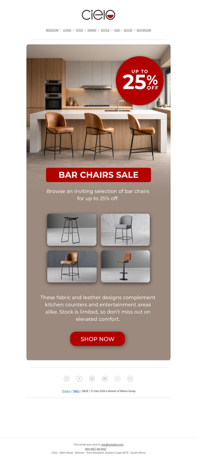 Up To 25% Off Selected Bar Chairs