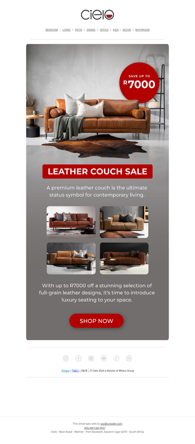 Up To R7000 Off Selected Leather Couches