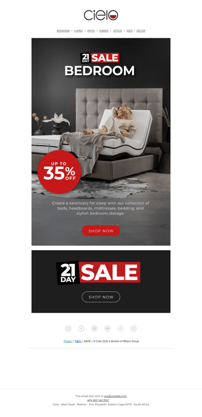 Up to 35% Off Bedroom Furniture | 21 Day Sale