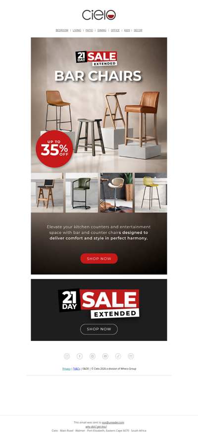 Up to 35% Off Bar & Counter Chairs | 21 Day Sale