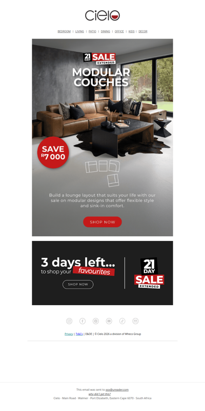 Up to R7,000 Off Modular Couches | 21 Day Sale