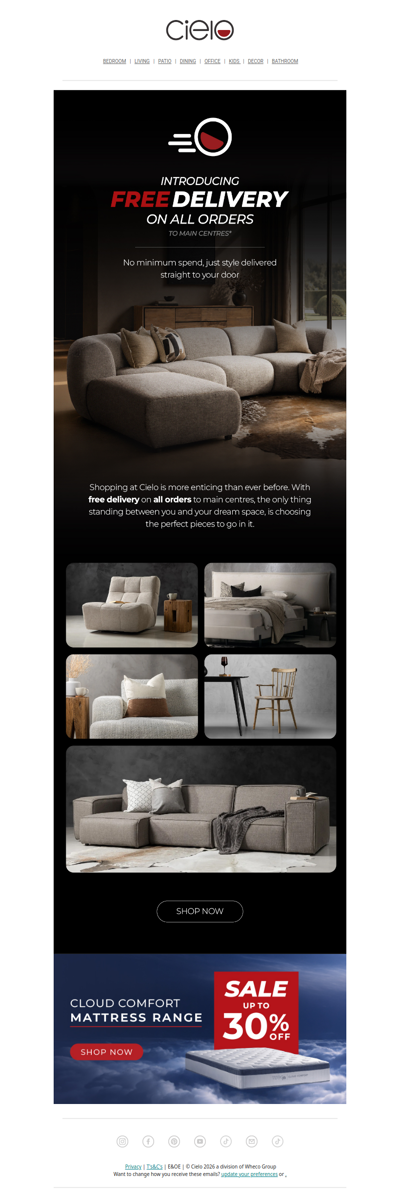 Introducing Free Delivery on All Orders to Main Centres