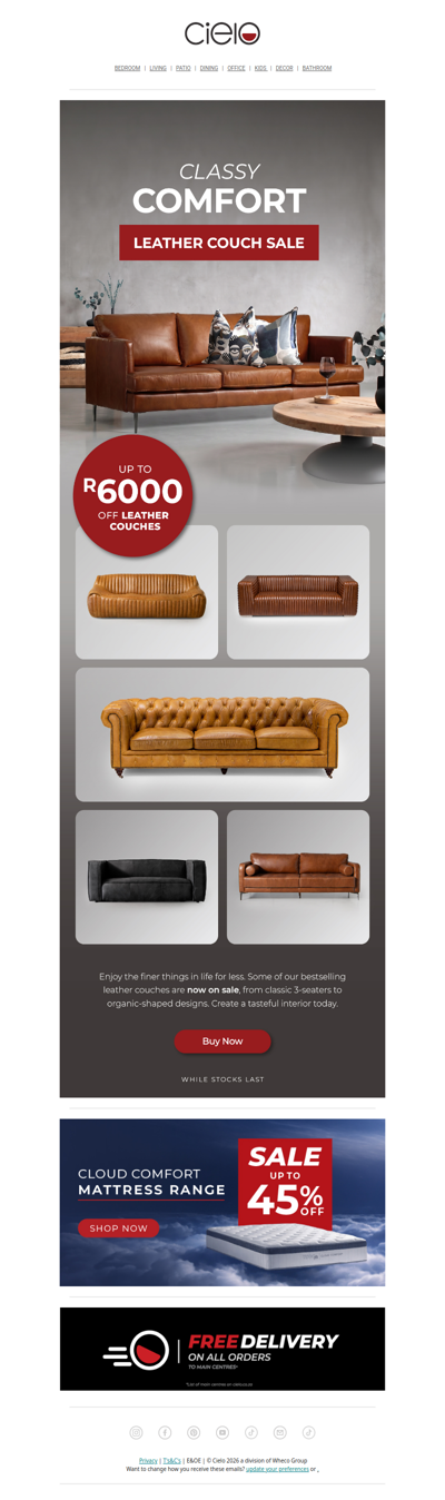 Up to R6,000 Off Leather Couches
