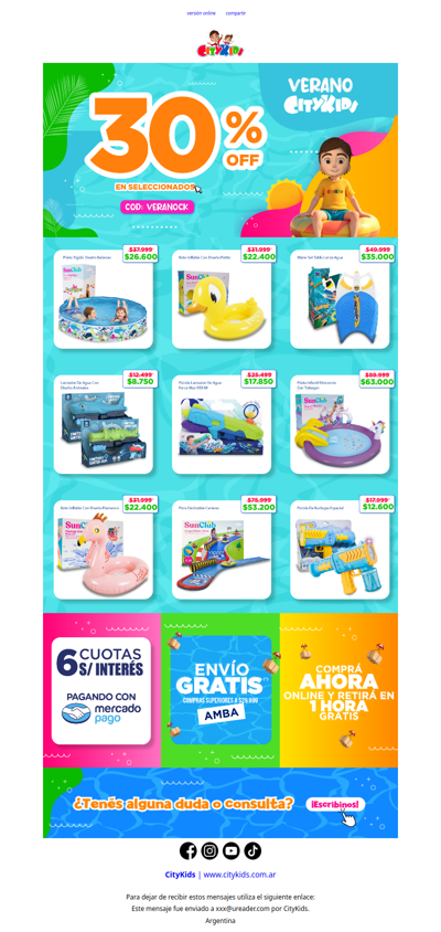 ¡Explotó el verano y los descuentos en #Citykids! ☀️🤑