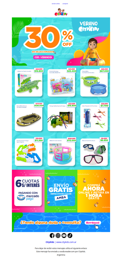 ¡Explotó el verano y los descuentos en #Citykids! ☀️🤑