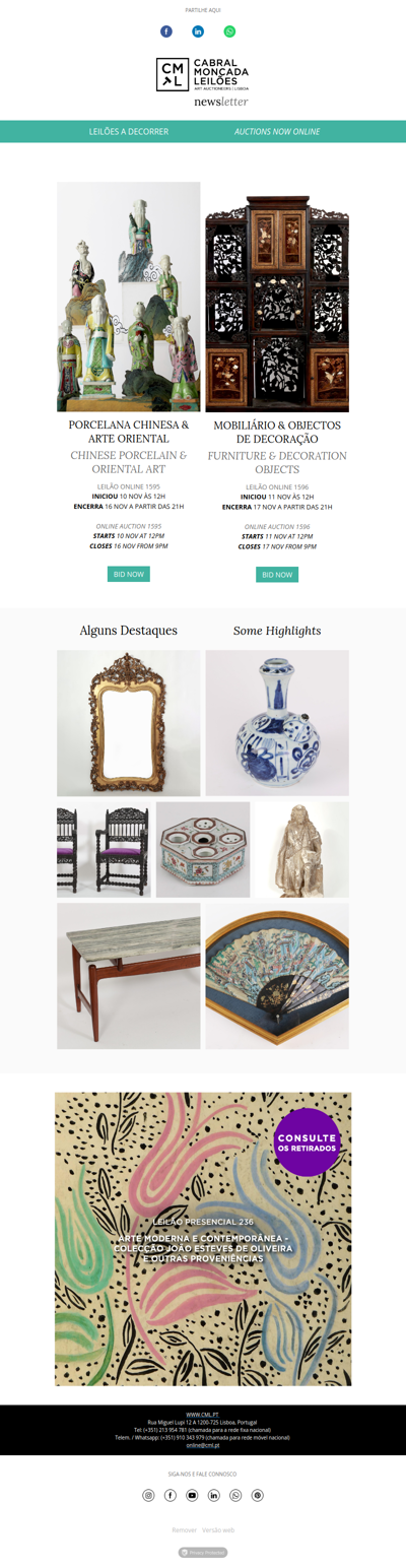 Leilão Online 1595 - Porcelana Chinesa & Arte Oriental | Leilão Online 1596 - Mobiliário & Objectos de Decoração