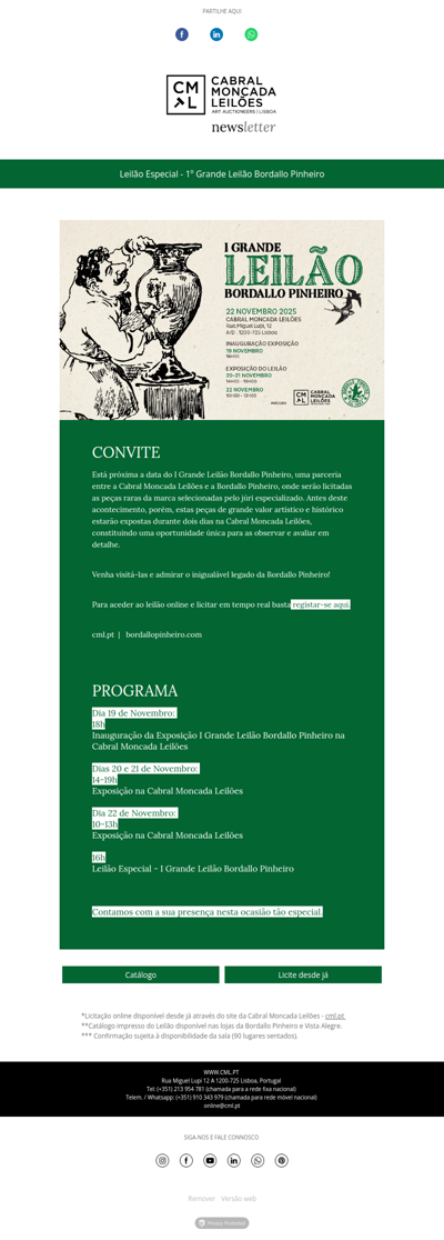 CONVITE - Leilão Especial - 1º Grande Leilão Bordallo Pinheiro