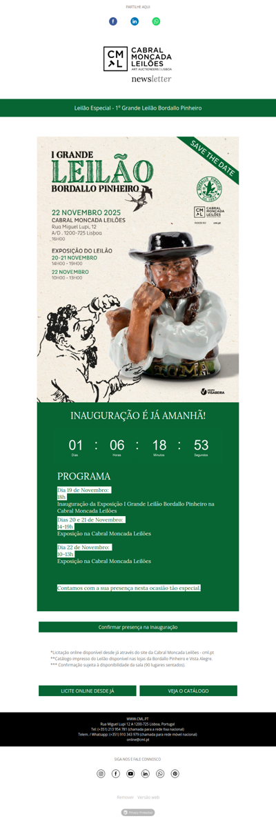 REMINDER - Leilão Especial - I Grande Leilão Bordallo Pinheiro