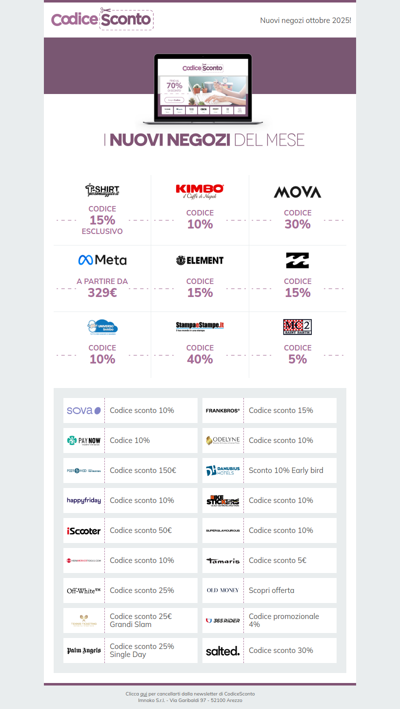 I nuovi negozi su CodiceSconto 📅 di ottobre
