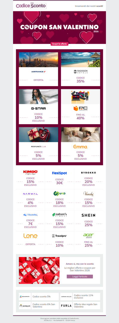 Cupido lancia coupon, non frecce 💘 solo su CodiceSconto