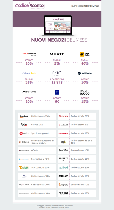 I nuovi negozi su CodiceSconto 📅 di febbraio