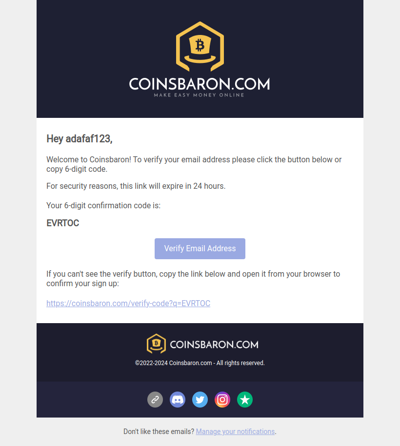 [coinsbaron.com] Verify email address