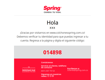 Tu clave de acceso www.colchonesspring.com.co es 014898