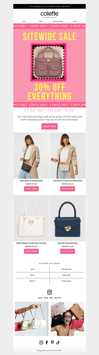 It's day two. Your bag isn't going to buy itself.