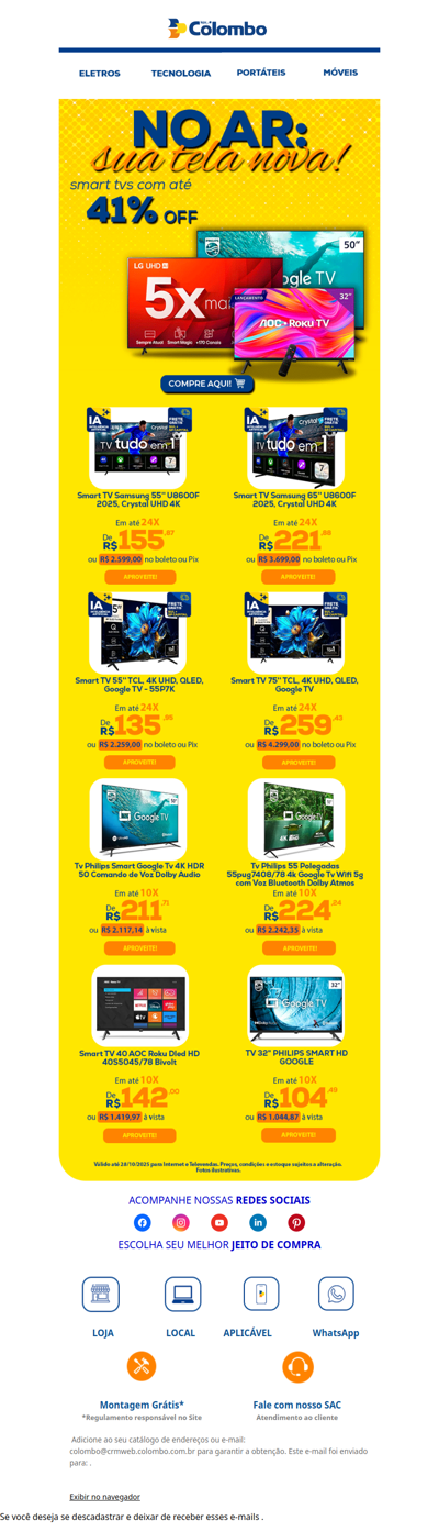 Sua nova TV tá no ar com até 41% de desconto 💥